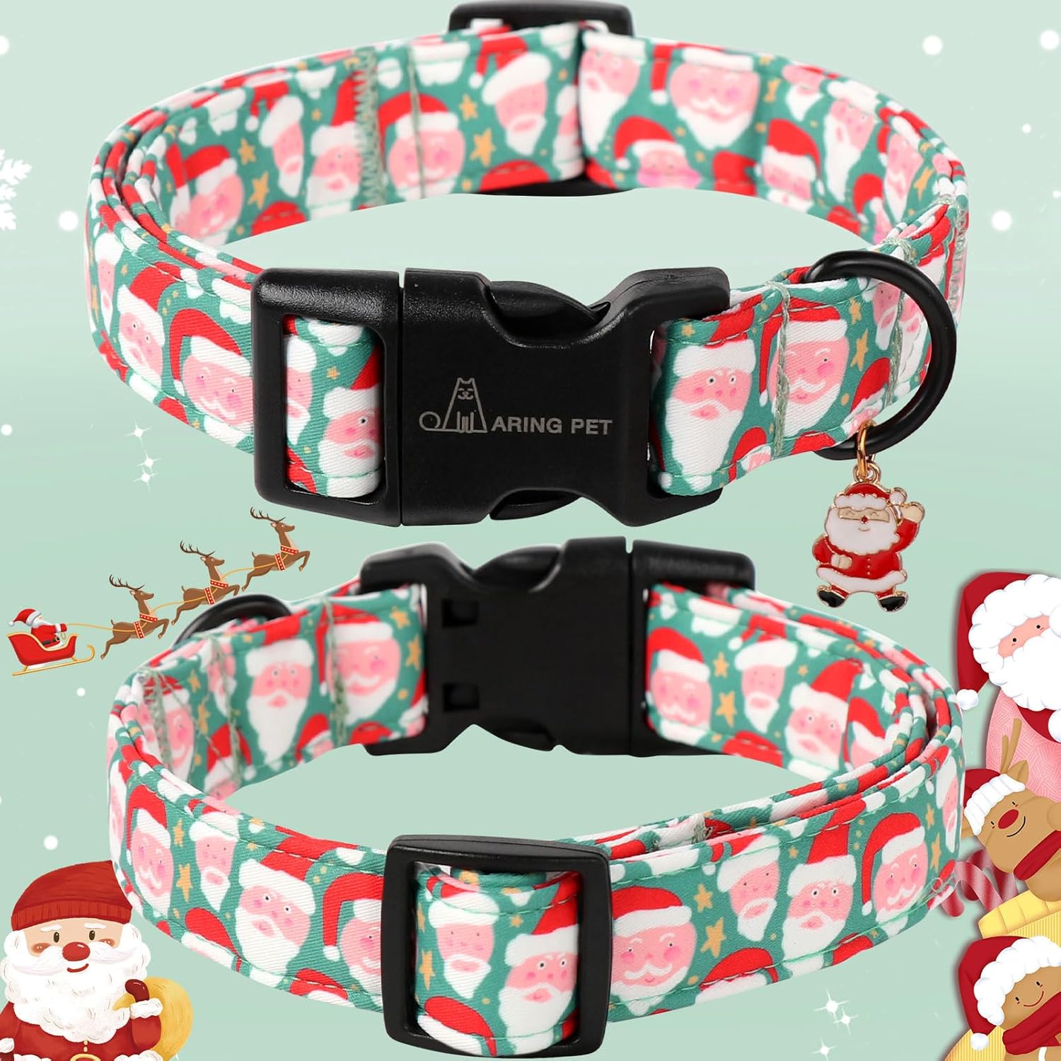 ARING PET Christmas Dog Collar-Cute Green Santa Claus Dog Collars Adjustable Christmas Pet Collars Puppy Collar