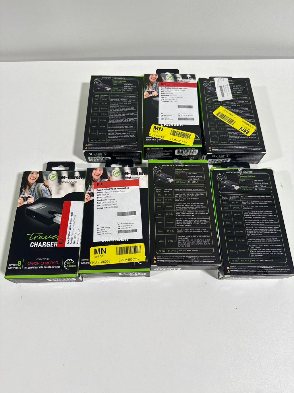 Lot of 7 -Digipower - Patented Plateless Design Digital Camera Travel Charger for Canon Batteries - *Cameras Camcorders