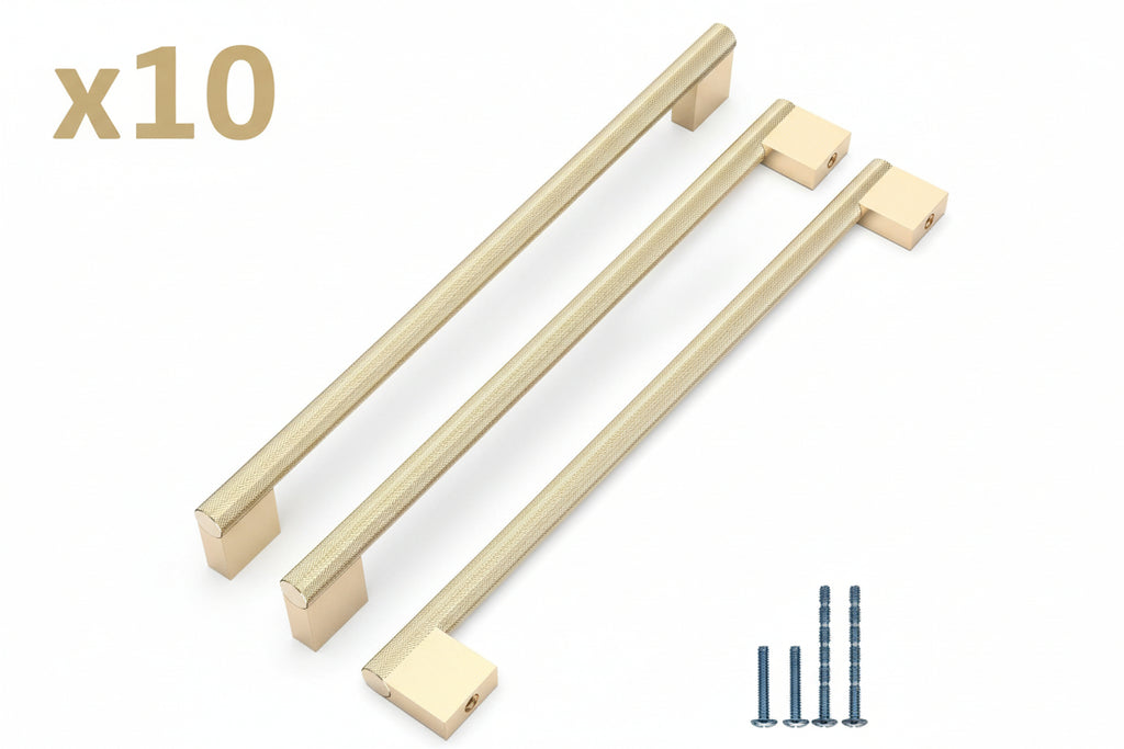 ROMATEE 10 Pack 10 Inch Hole Center(254mm) Gold Knurled Cabinet Pull Kitchen Cabinet - *Tools Hardware & Misc
