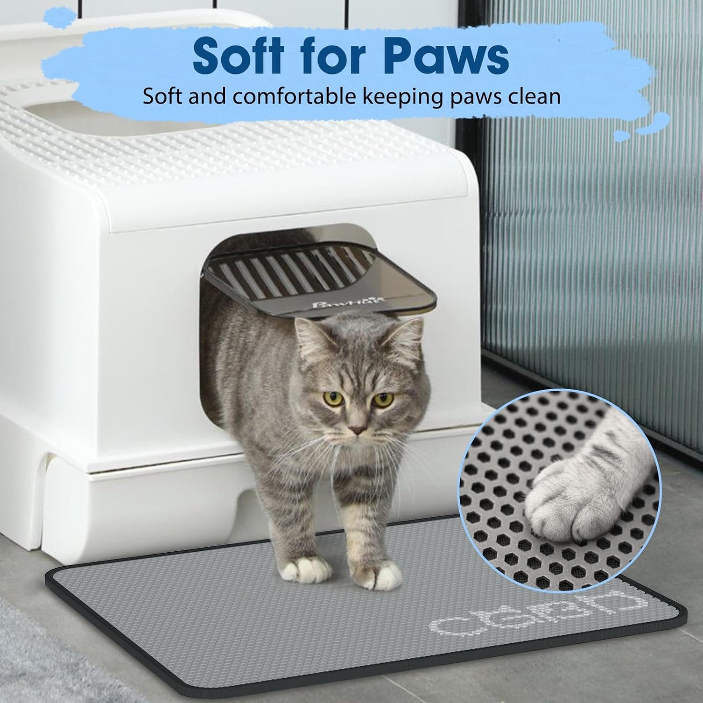 CGBD Cat Litter Mat - Double Layer Honeycomb Design Litter Trapping Mat, Urine-Proof & Non-Slip, Easy Clean Waterproof Litter Box Mat, Kitten Supplies and Essentials, 24x18 inch, Gray