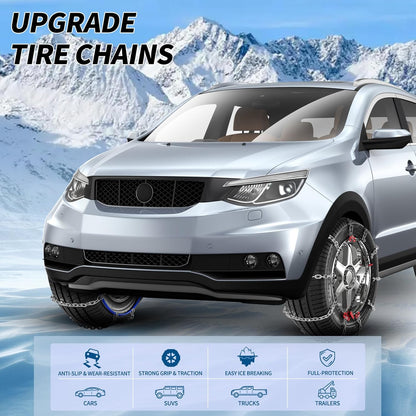 Tire Traction Chain Snow Chains for Car, Upgraded Tire Chains Anti Skid Chains, Cable Tire Chain for Passenger Cars, Pickups, Light Trucks and SUVs