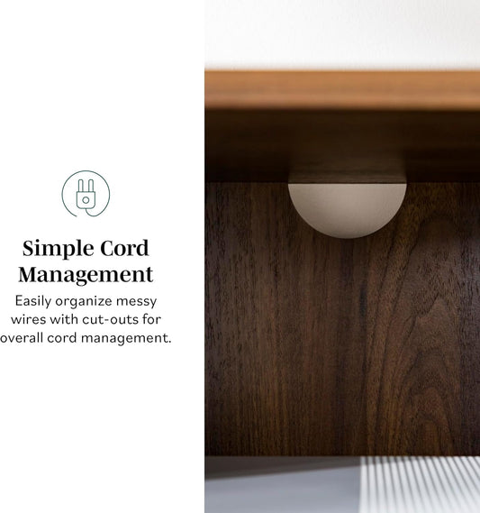 Walker Edison Saxon Mid Century Modern Glass Shelf TV Stand for TVs up to 65 Inches, 60 Inch, Walnut