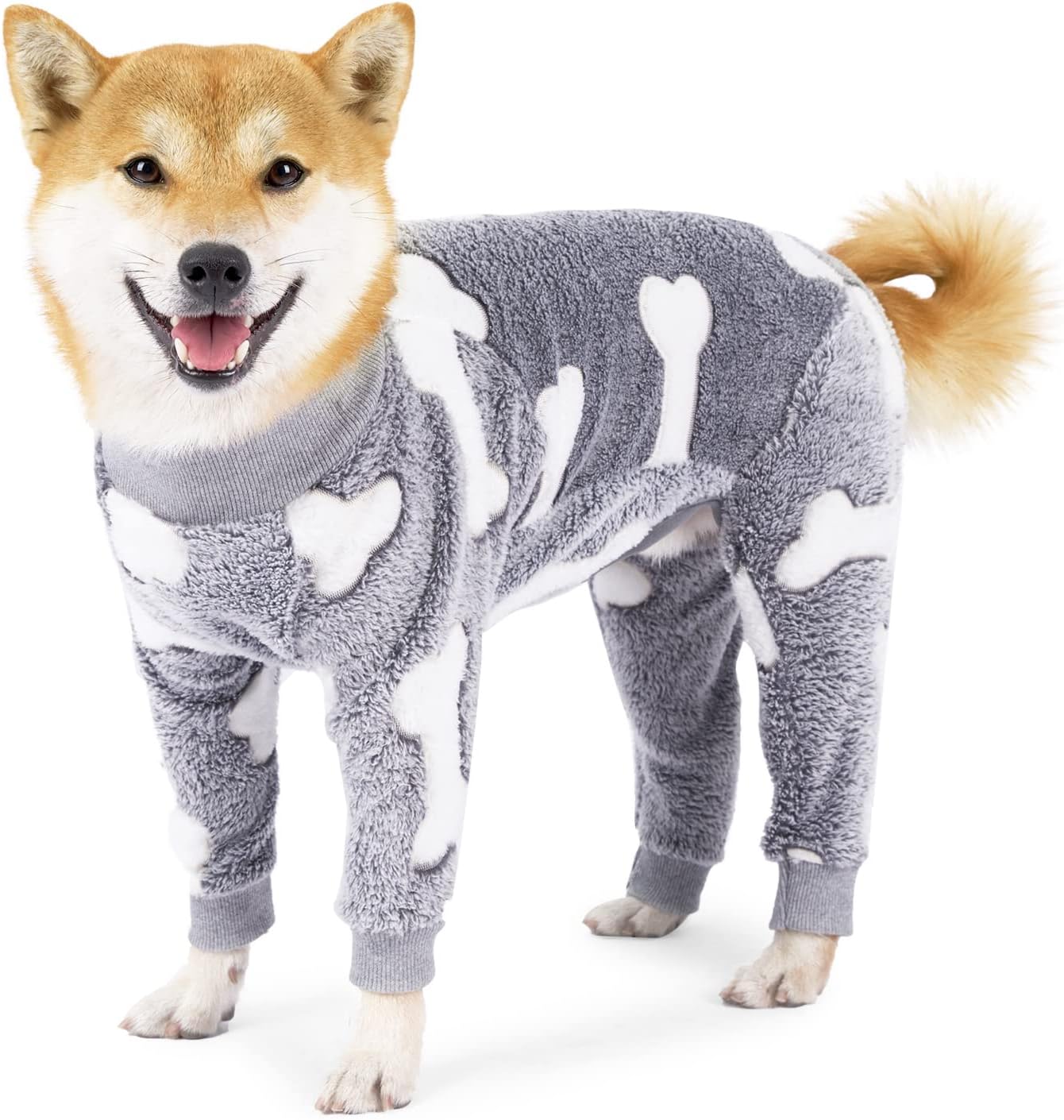 GabeFish Cozy Plush Dog Pjs Fleece Pajamas for Dogs Soft Long Sleeve Four Legs Cute Onesie for Pets Grey 3X-Large