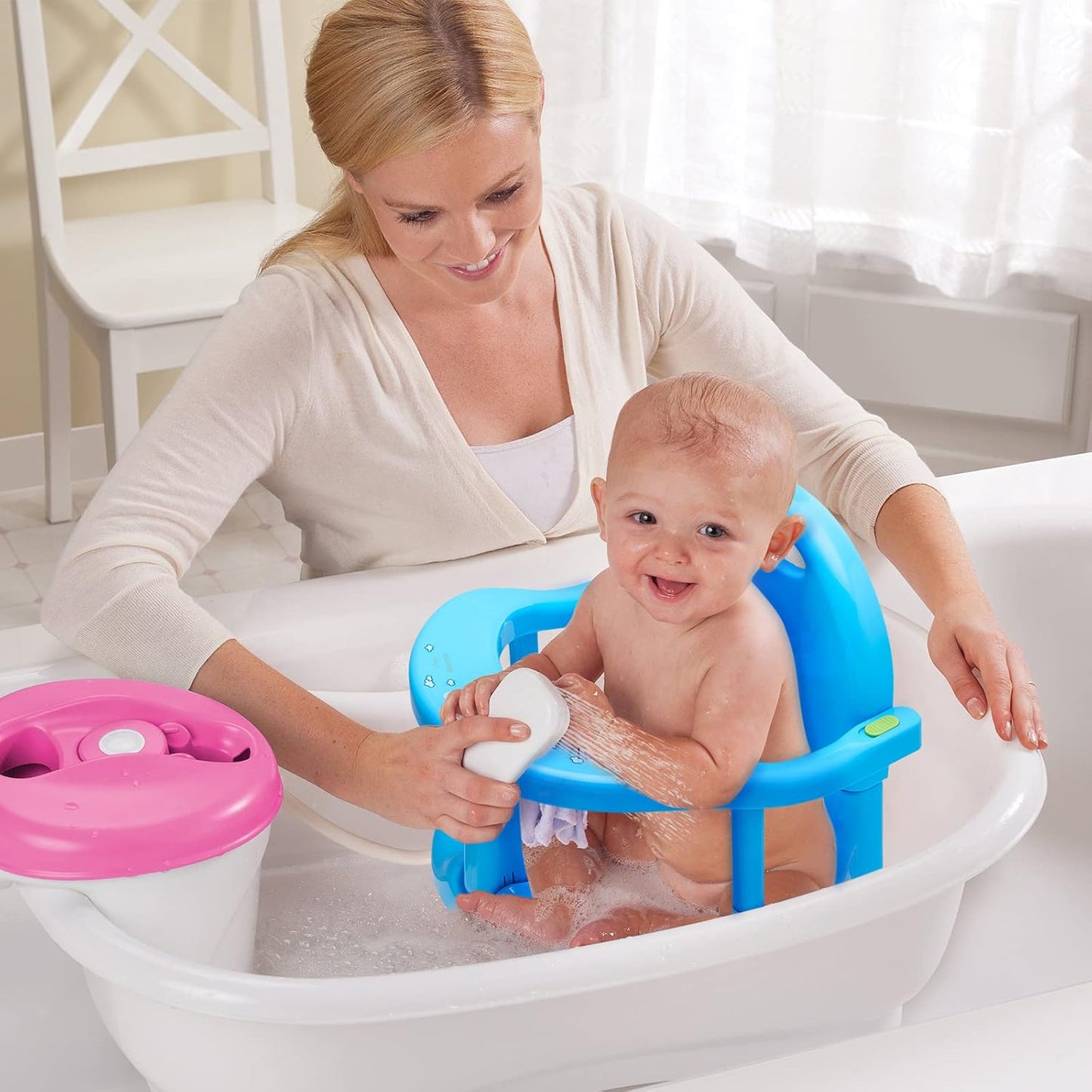 Foldable Baby Bathtub Seat, Non-Slip Newborn Infant Baby Bath Chair for Bathtub, Cute Shape Baby Bath Seat Baby Shower Chairs for Tub Sitting up, Surround Bathroom Seats for Baby 6-18 Months Blue