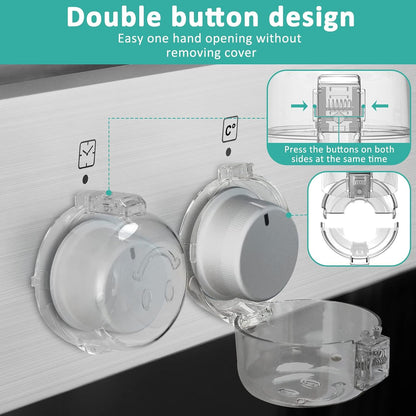 Mom's Choice Gold Awards Winner - Stove Knob Covers for Child Safety (5 + 1 Pack) Double-Key Design and Upgraded Universal Size Gas Knob Covers Clear View Childproof Oven Knob Covers for Kids and Pets