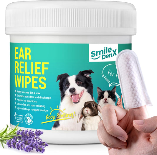 SmileDenX Dog Ear Cleaner Wipes - Dog Ear Infection Treatment Fast Relief from Ear Itching and Inflammation, Cat Ear Wipes Gently Remove Ear Wax Debris and Smelly (50 Pcs, Lavender)