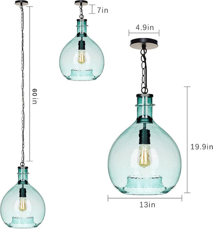 CASAMOTION Pendant Lighting Rustic Green Glass Foyer Hanging Light Fixtures Kitchen Island Drop Ceiling Chandelier Modern Farmhouse Entryway Hallway Globe 13 Inch Diam