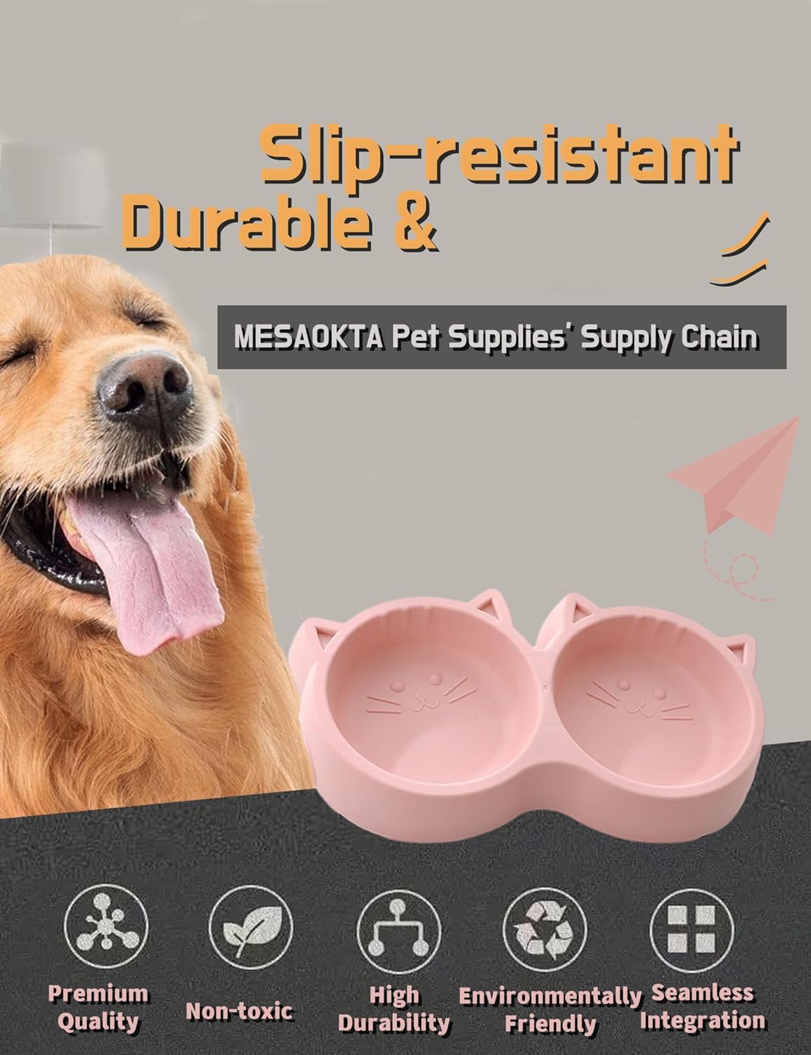 MESAOKTA Double Dog Cat Bowls Pet Bowls with Cute Modeling Pet Food Water for Feeder Dogs Cats Rabbit and Pets