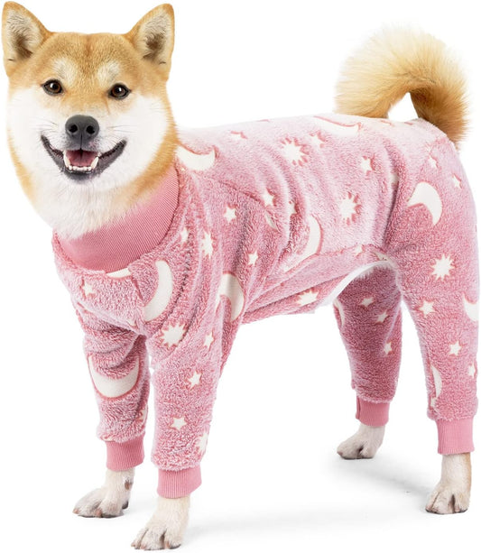 GabeFish Cozy Plush Dog Pjs, Fleece Pajamas for Dogs, Soft Long Sleeve, Four Legs Cute Onesie for Pets Pink Small Dog Snowsuit with Legs for Medium Large Dogs- Waterproof & Thicken