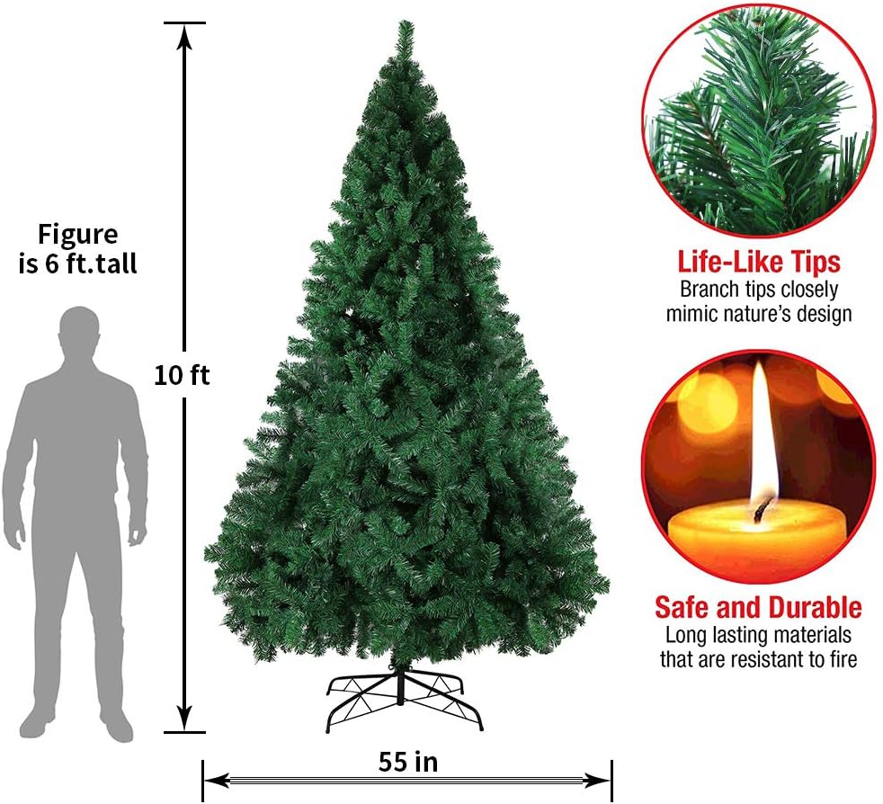 Premium 10FT Artificial Spruce Hinged Christmas Tree，Xmas Tree with 2150 Branches Tips and Foldable Stand for Holiday