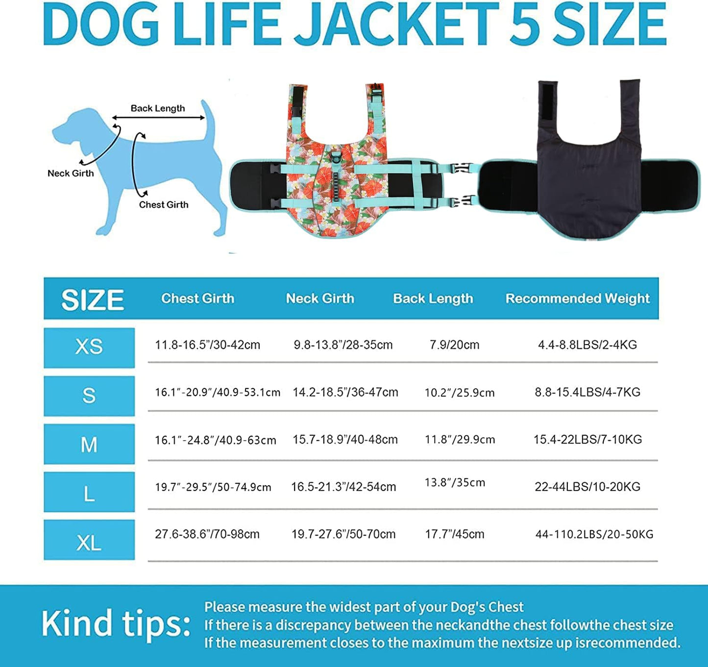 Hawaiian Sports Style Dog Life Jackets - Dog Lifesaver Vest with Rescue Handle for Swimming Boating and Adjustable Puppy Life Vests - Ripstop Life Jackets for Small Medium Large Dogs Flower