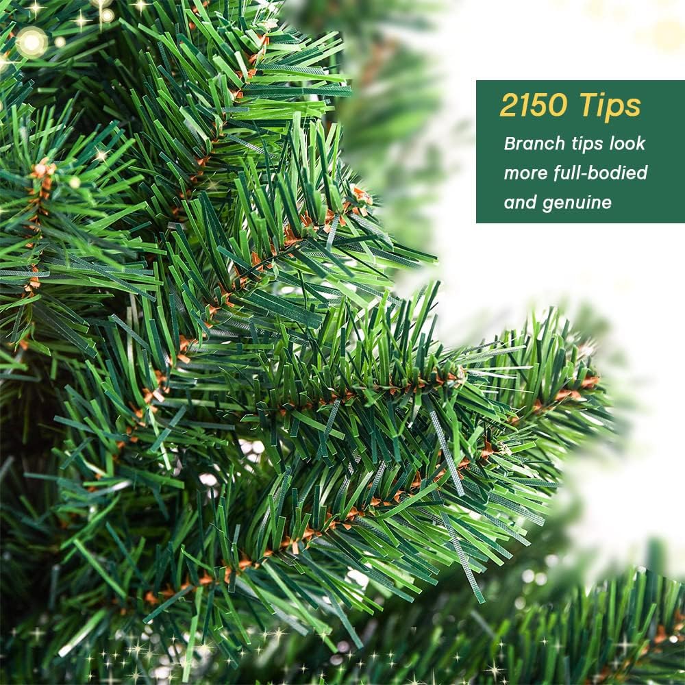 Premium 10FT Artificial Spruce Hinged Christmas Tree，Xmas Tree with 2150 Branches Tips and Foldable Stand for Holiday