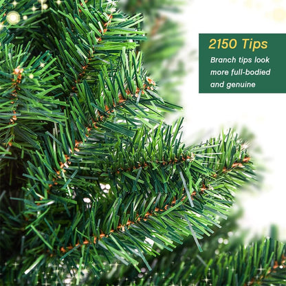 Premium 10FT Artificial Spruce Hinged Christmas Tree，Xmas Tree with 2150 Branches Tips and Foldable Stand for Holiday Decor, Green