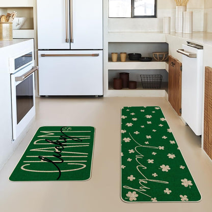 Artoid Mode Charm Lucky Shamrock St. Patrick's Day Kitchen Mats Set of 2, Home Decor Low-Profile Kitchen Rugs for Floor - 17x29 and 17x47 Inch