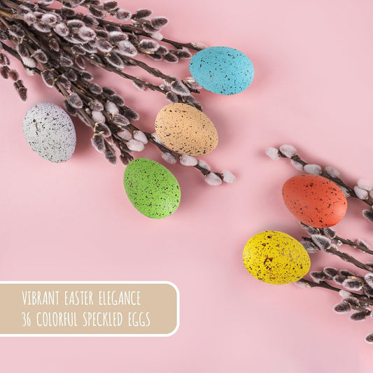36 Charming Colorful Speckled Easter Eggs with Hanging Loops
