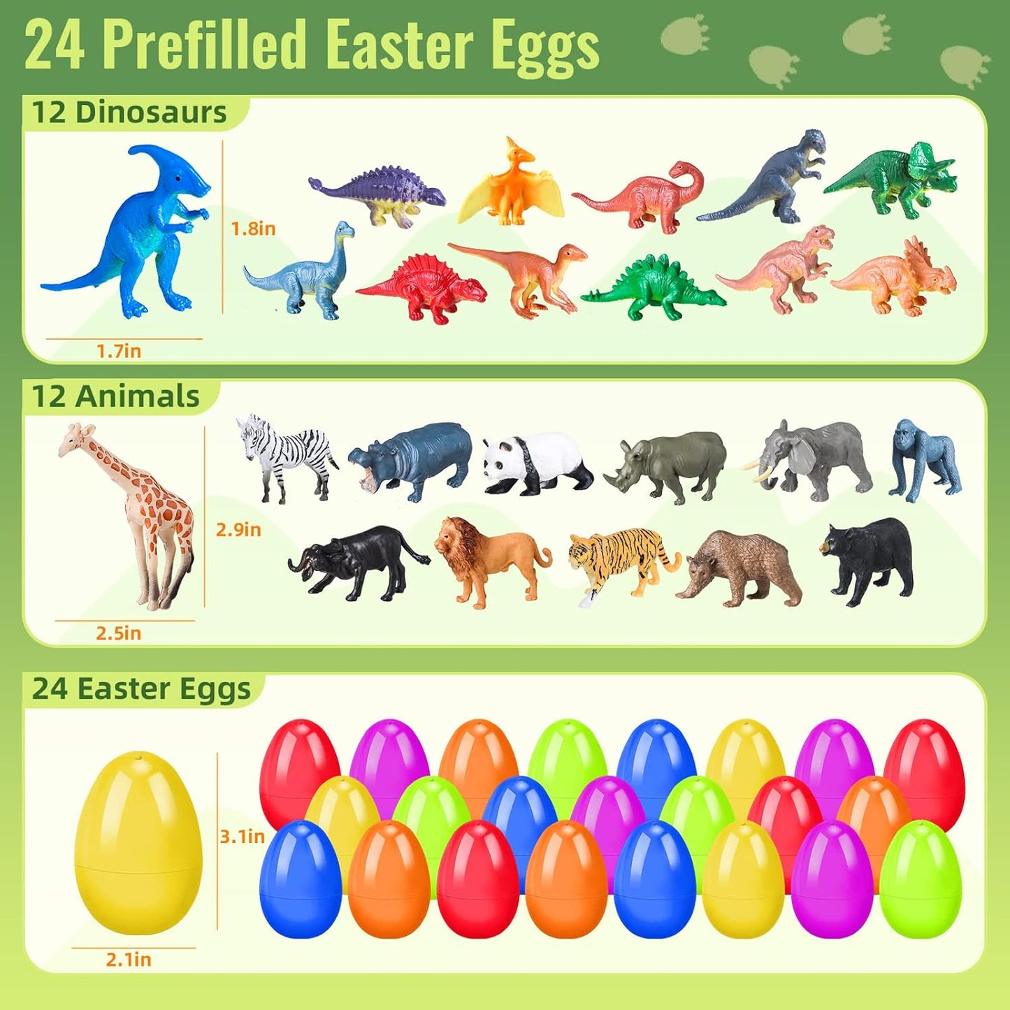 24 Pack Prefilled Easter Eggs with Animal Dinosaur Figures