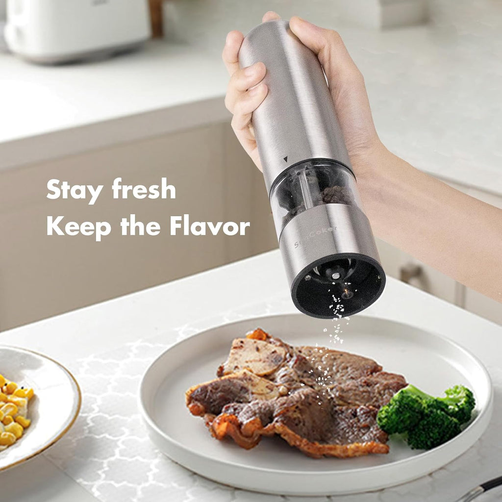 Electric Salt and Pepper Grinder Set Shakers Mill Automatic Grinders Battery Operated with Spoon for Kitchen Gift