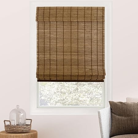 CHICOLOGY Bamboo Roman Shade, Cordless Light Filtering Woven Wood Window Treatment for Living Room, Dining Room, Kitchen & Office, Natural Bamboo Blinds for Boho Coastal Decor, Elk, 47" W x 64" H