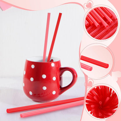 Tioncy 500 Pcs Heart Shaped Red and Pink Plastic Straws 9 Inch Disposable Cute Cocktail Coffee Milk Drinking Straws for Valentine Mother's Day Birthday Summer Party Bridal Shower Wedding Supplies