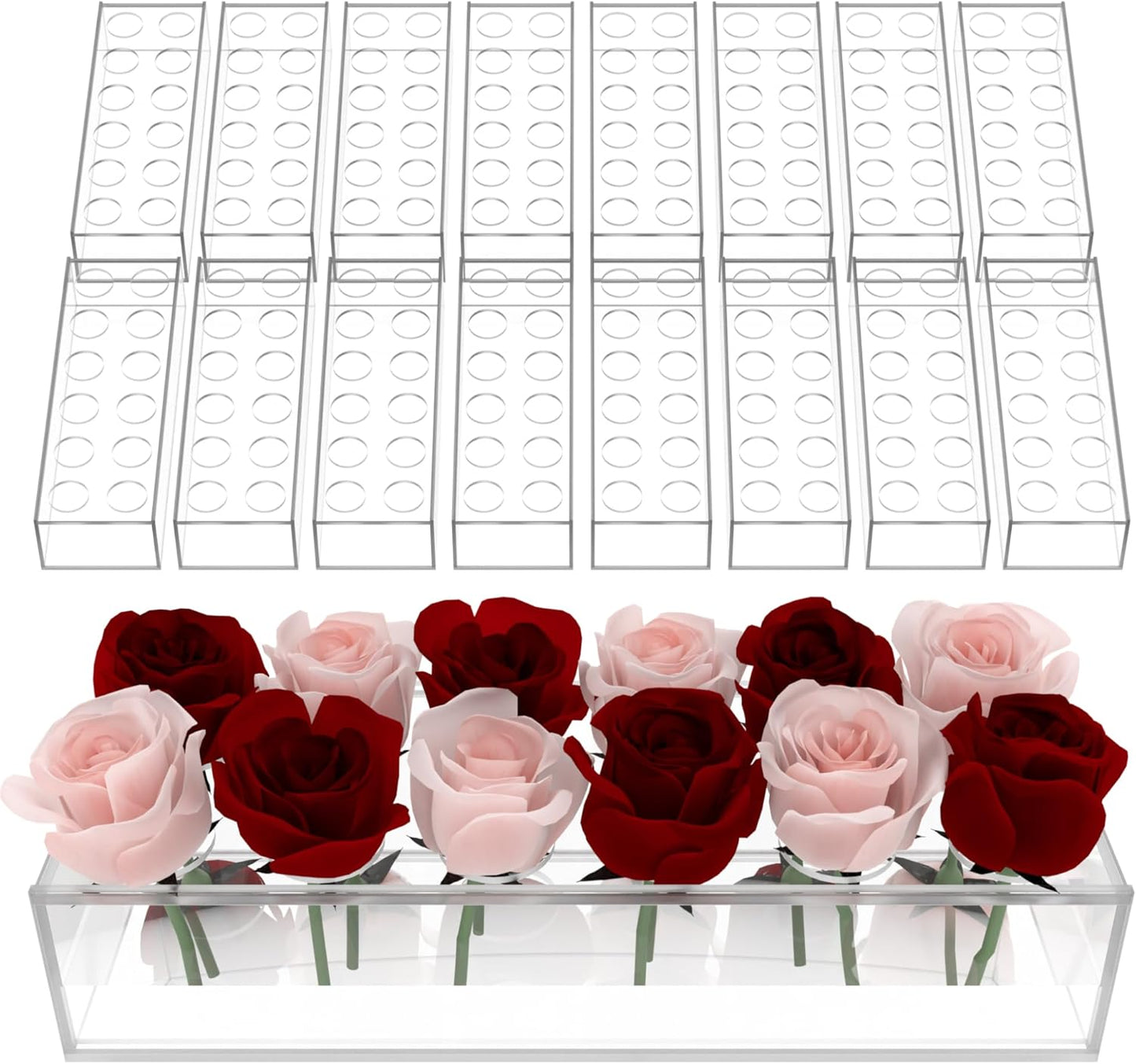 18 Pack 12" Clear Acrylic Flower Vase, Rectangular Floral Centerpiece for Dining Table Modern Flower Arrangement for Home Decor, Weddings, Parties & More!