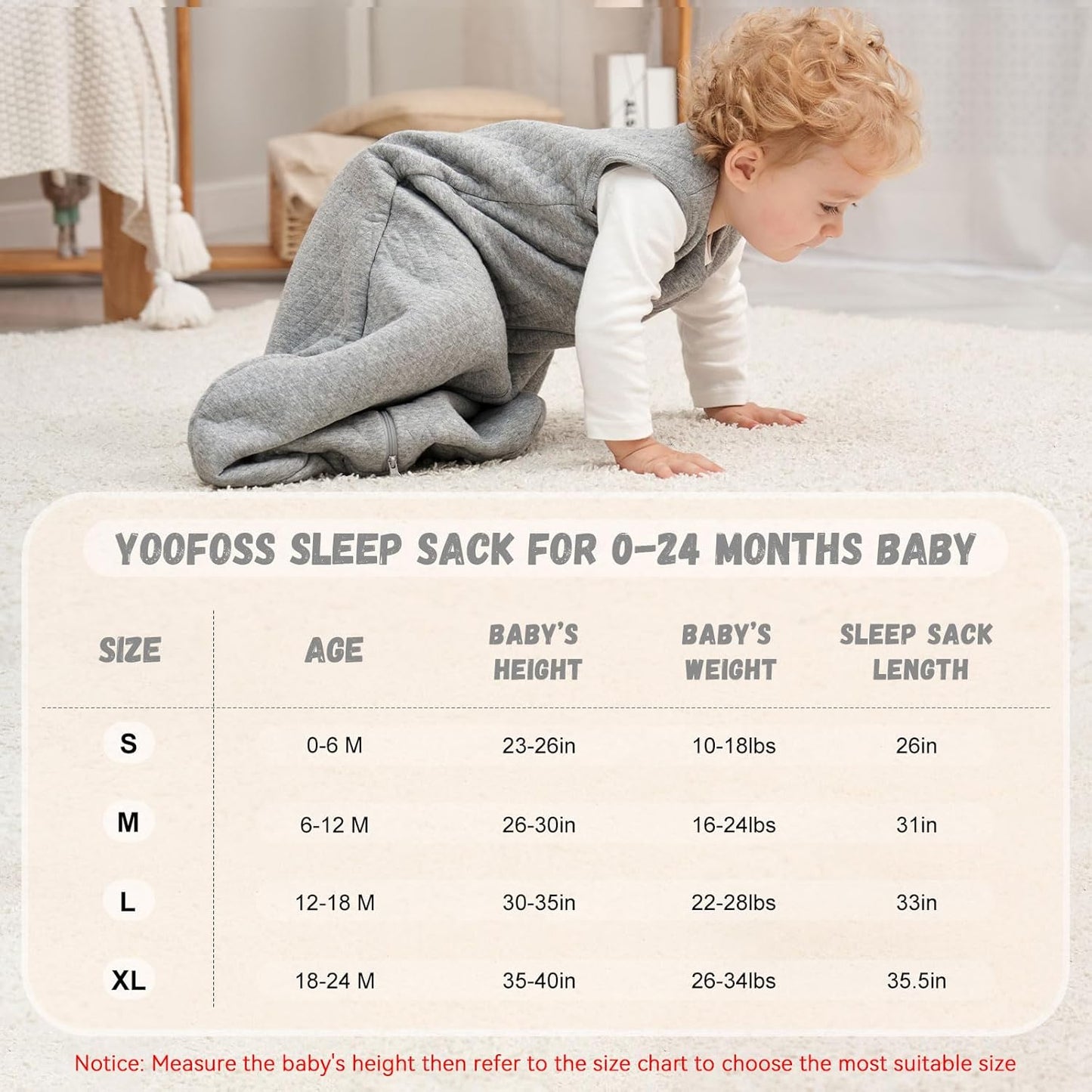 Yoofoss Baby Wearable Blanket TOG 2.5 Winter Sleep Sack 18-24 months