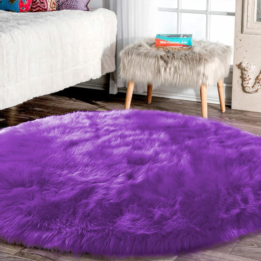 Latepis Round Rugs 8ft Large Purple Area Rug Fluffy Circle Rug Washable Shag Rug Faux Sheepskin Fur Rug for Living Room Bedroom Fuzzy Rug Soft Rug Home Decor