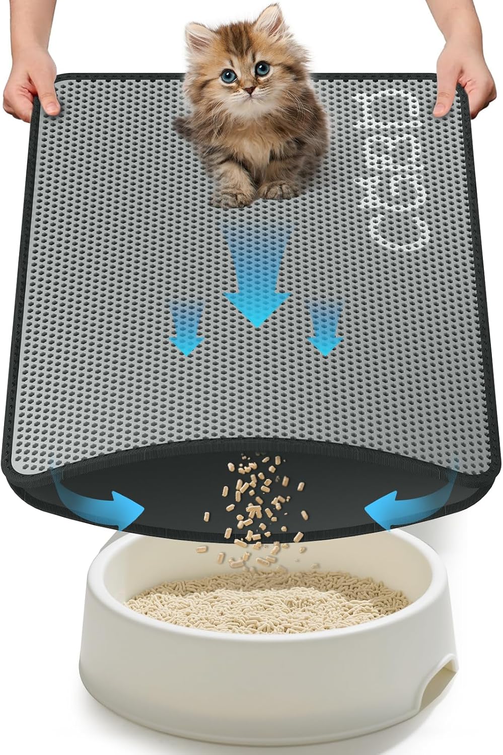 CGBD Cat Litter Mat - Double Layer Honeycomb Design Litter Trapping Mat, Urine-Proof & Non-Slip, Easy Clean Waterproof Litter Box Mat, Kitten Supplies and Essentials, 24x18 inch, Gray