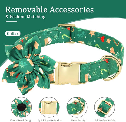 Beirui Christmas Dog Collars, Harnesses & Leashes Set - Cute Dog Collar and Leash Set with Flower - Soft Mesh Dog Vest Harness