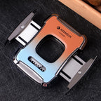 KEENSUN - Zinc Alloy Guillotine Stainless Steel Double Blade Cigar Cutter (Blue and Orange) with One Push Lock System