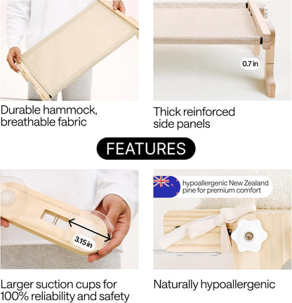 4-in-1 Cat Window Perch for Large Cats – Foldable Adjustable Pet Hammock for Window, Bed, Floor & Sill – Premium Hammock with Reinforced Design