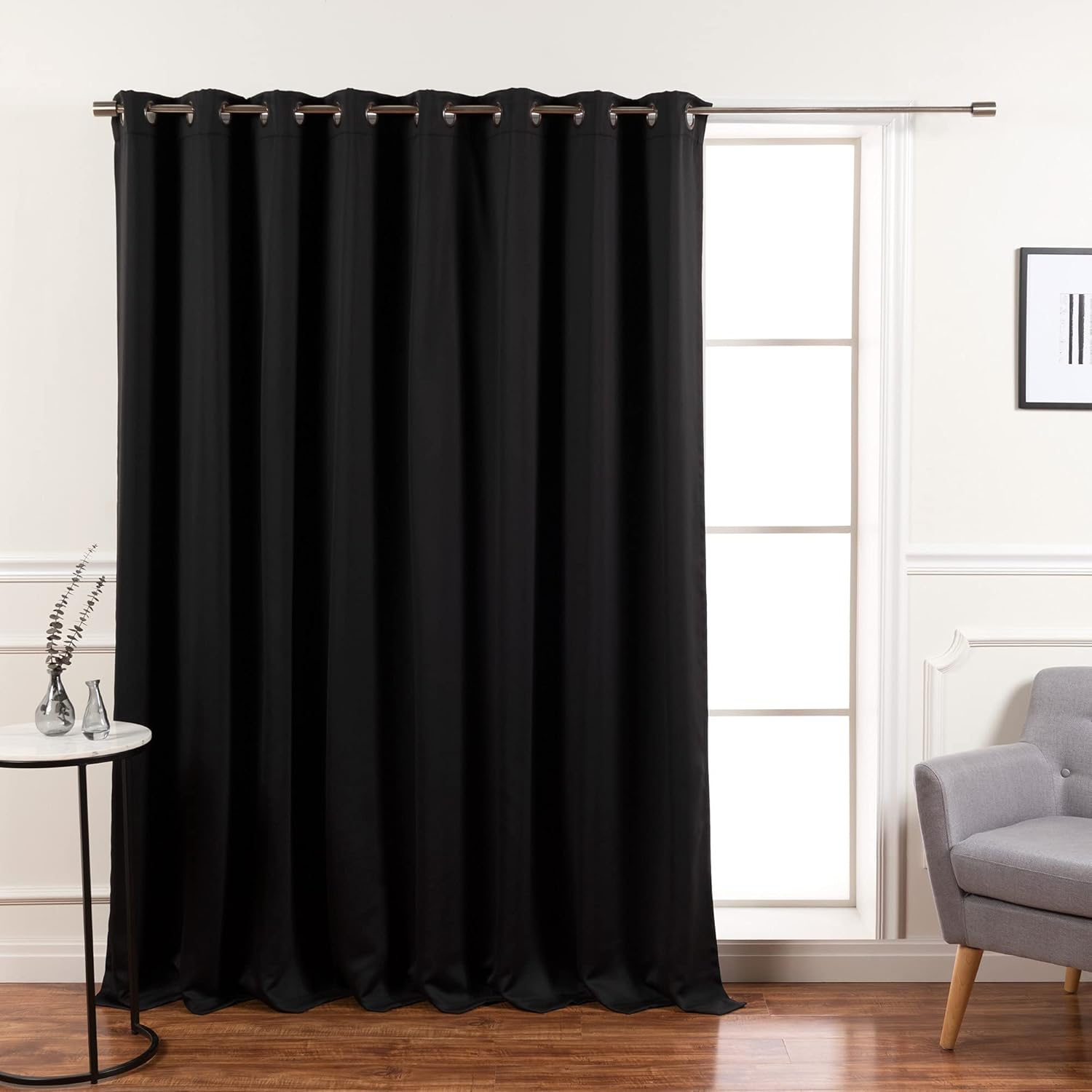 Best Home Fashion Wide Width Blackout Curtains - Premium Thermal Insulated Window Treatment Blackout - Antique Bronze Grommet Top – Black - 100" W x 96" L - (1 Panel)