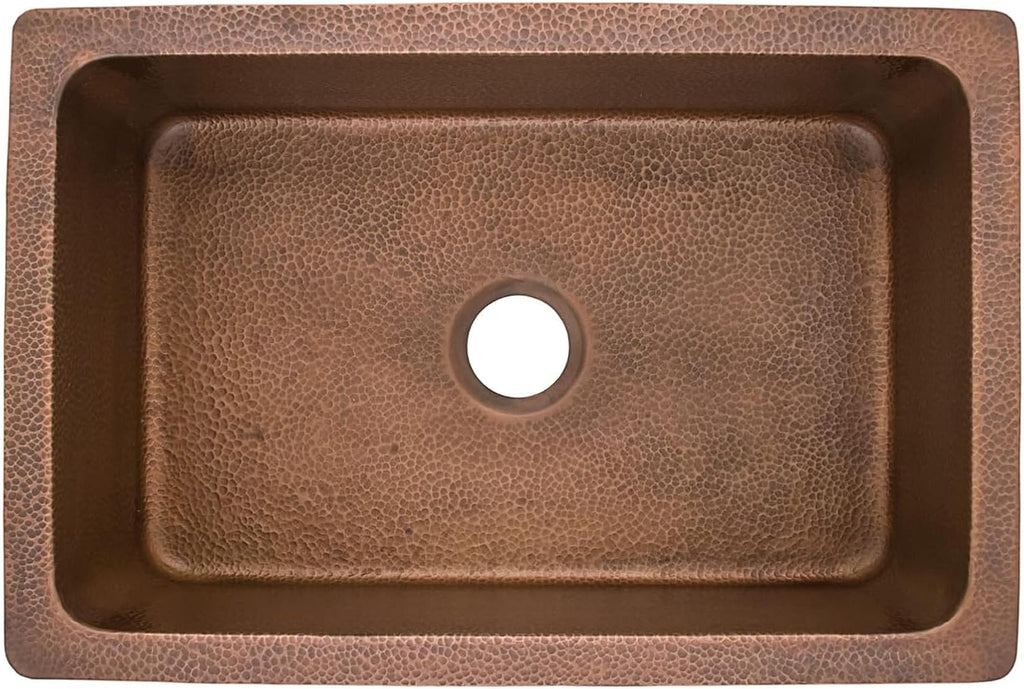 Thompson Traders - Villa Kitchen Undermount/Drop-In Single Bowl Copper Sink, 30 x 20 in, Hammered Antique Copper