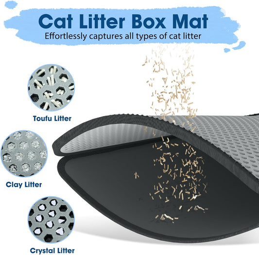 CGBD Cat Litter Mat - Double Layer Honeycomb Design Litter Trapping Mat, Urine-Proof & Non-Slip, Easy Clean Waterproof Litter Box Mat, Kitten Supplies and Essentials, 24x18 inch, Gray