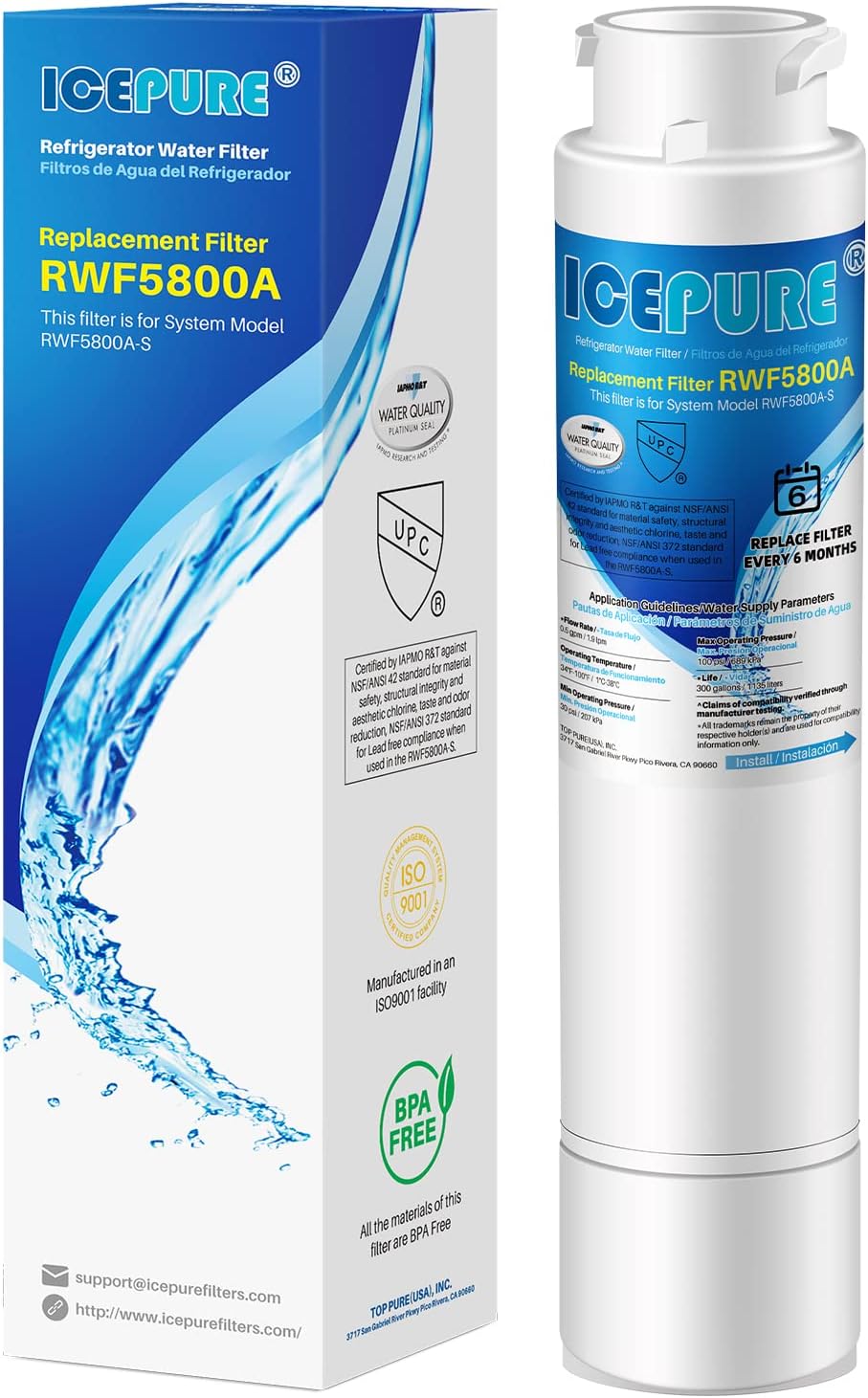 ICEPURE RWF5800A Refrigerator Water Filter Compatible with Frigidaire EPTWFU01, EWF02, Pure Source Ultra II, 1PACK