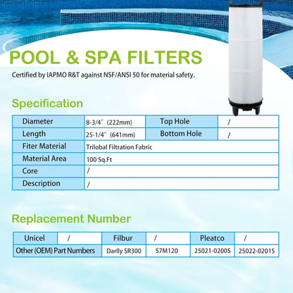 Savener S7M120 System 3 Inner and Outer Pool Filter, Compatible with 25021-0200S & 25022-0201S, Replacement for Sta-Rite System 3 S7M120, SR300 Pool Filter Cartridge, 300 Sq. Ft
