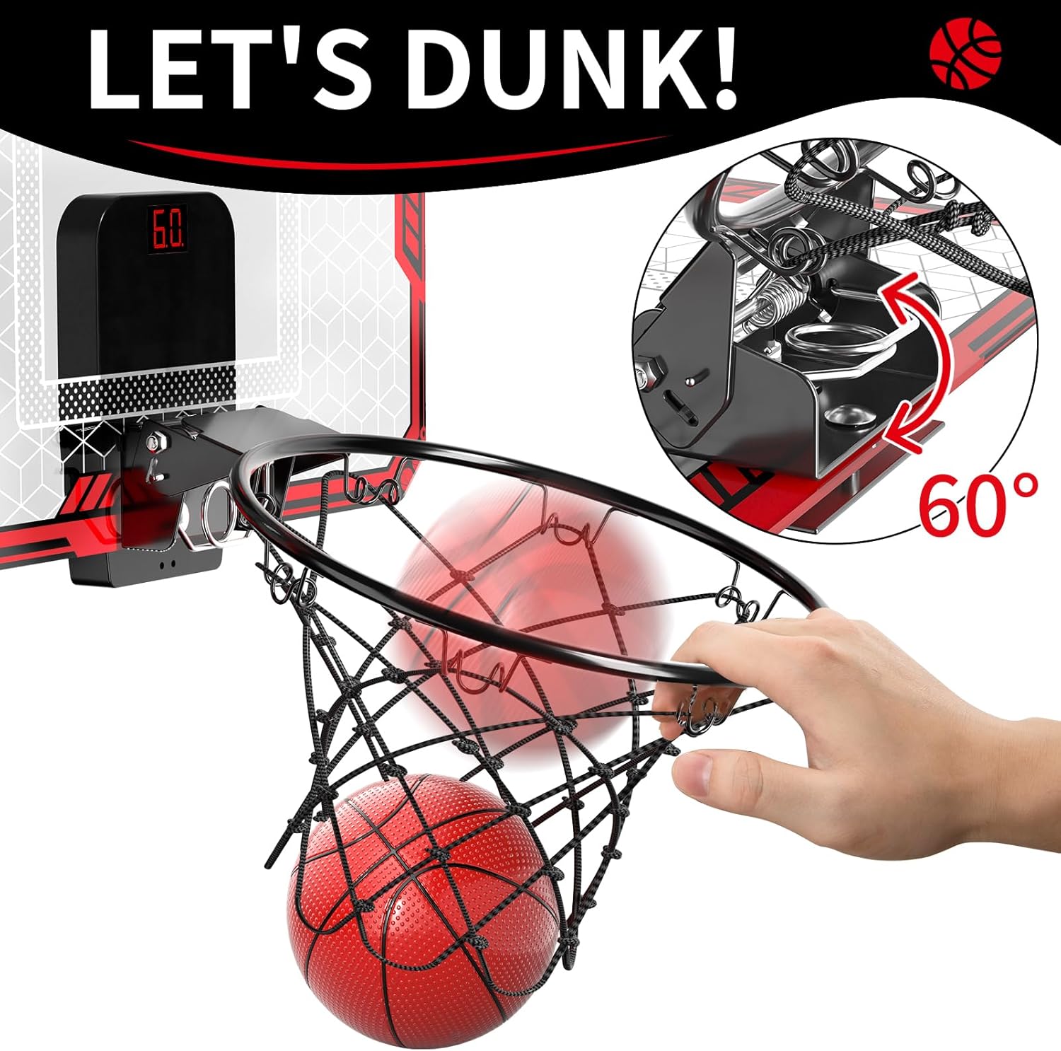 Indoor Basketball Hoop with 4 Balls & 3 Modes Scoreboard - *Kids