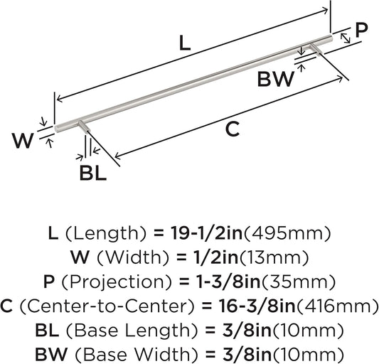 6 Amerock Bar Pulls 16-3/8 inch (416mm) Center-to-Center Satin Nickel Cabinet Pull, BP19015G10