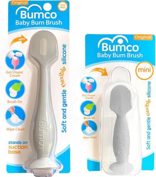 Bumco Baby Bum Brush + Mini Baby Diaper Cream Spatula with Case - BPA-Free Silicone Diaper Spatula, Mom-Invented Butt Paste Applicator (Gray & Gray)