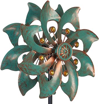 3 VEWOGARDEN Garden Decor Wind Spinners, Small Waterproof Metal Pinwheels Wind Spinner for Yard and Garden 37 * 10inches (Double Blade)