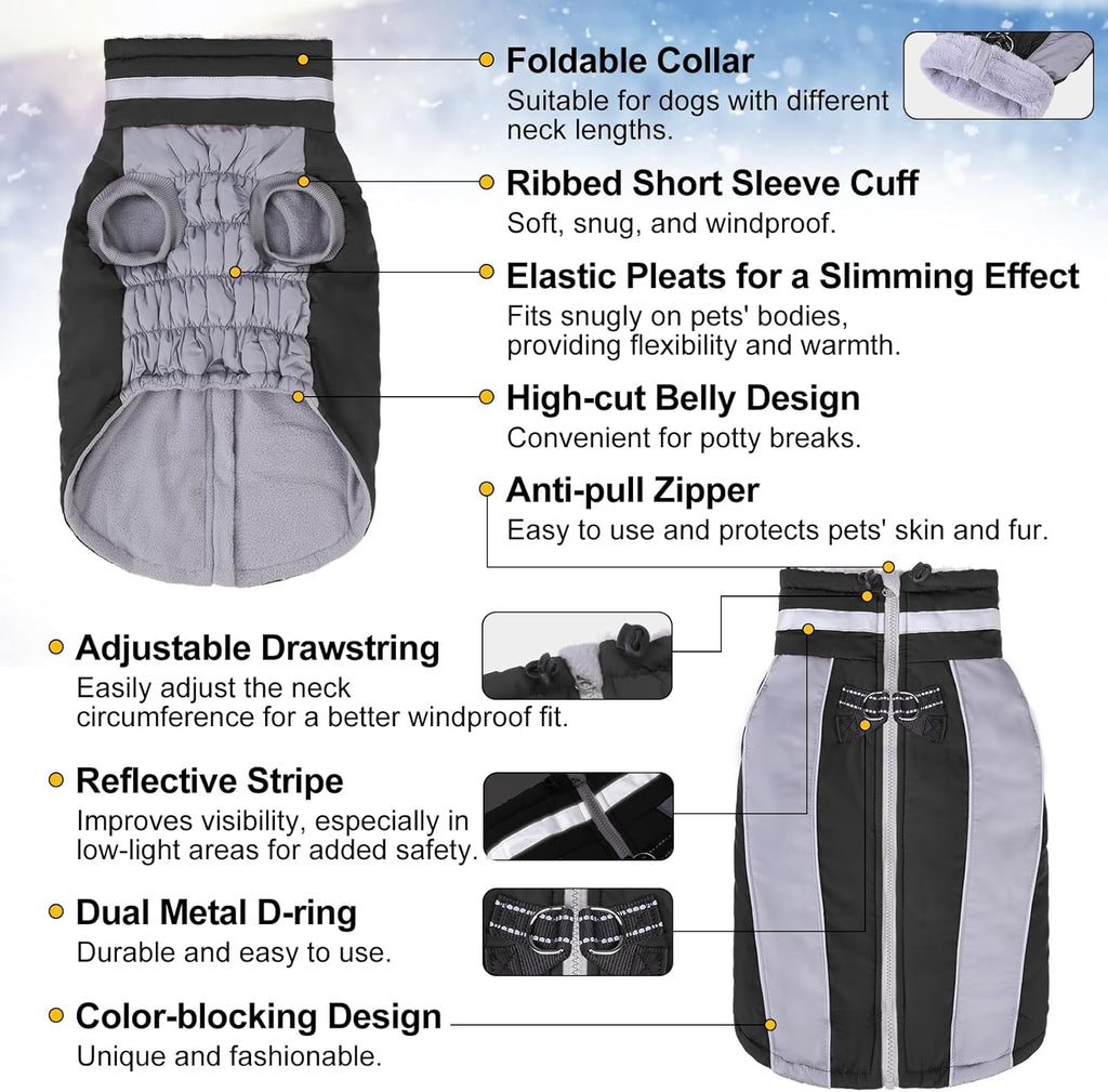BEAUTYZOO Warm Dog Winter Coat with Harness Waterproof Dog Jackets for Small Medium Large Dogs,Windproof Reflective Dog