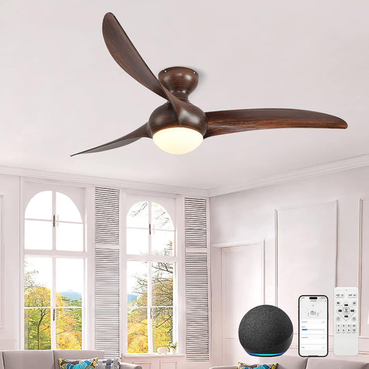 For Parts oneup Vintage Ceiling Fans with Light,52''Flush Mount Ceiling Fan with Remote Control/Alexa/Google Home Compatible,Reversible Motor Smart Ceilin