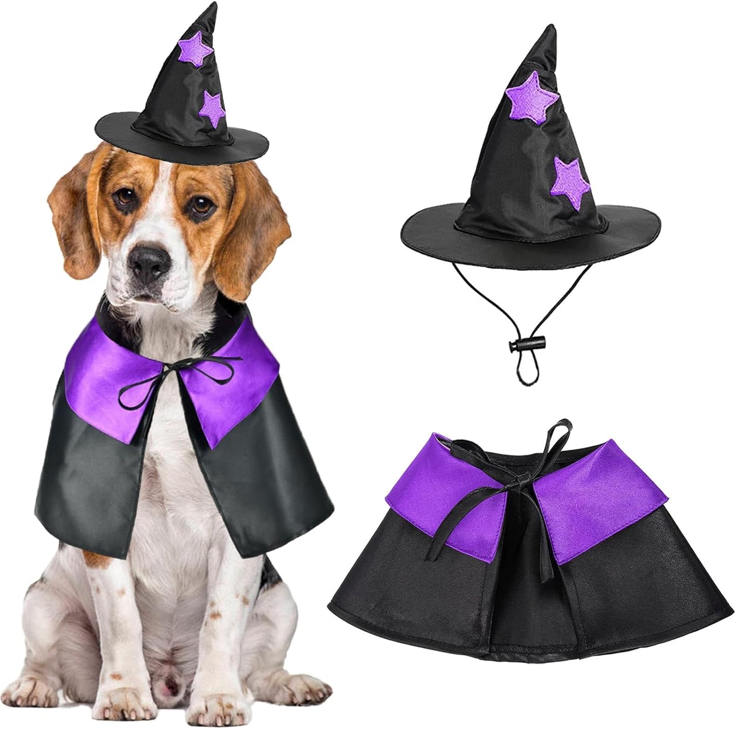Witch Dog Costume, Dog Halloween Costumes Pet Wizard Hat and Cloak, Dog Clothes for Small Medium Dogs Cats Puppy Kitten, Cosplay Dog Vampire Cape Party Outfit Funny Apparel (Dog Witch Costume, Large)