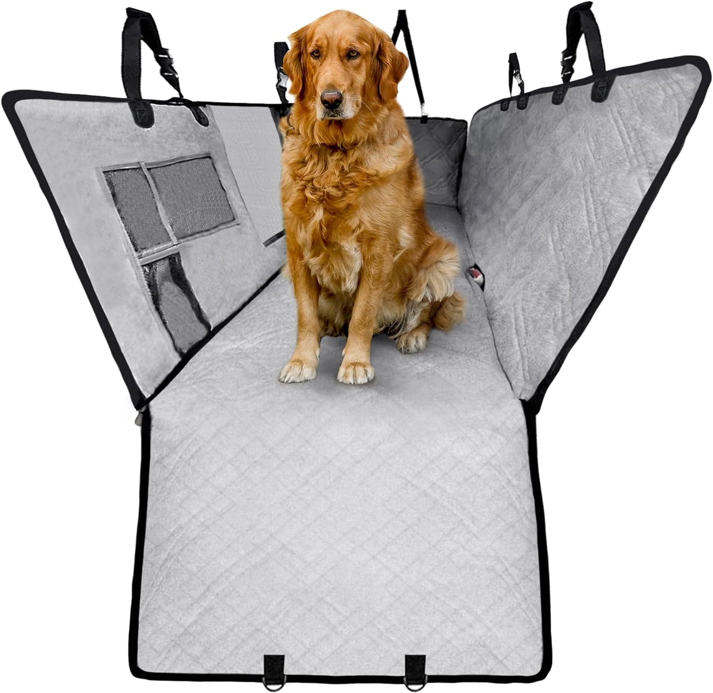 Car Seat Covers for Dogs, 100% Waterproof Pet Car Seat Cover for Back Seat Non-Slip Car Hammock, 900D Detachable Scratchproof Pet Covers with Mesh Window for Cars Suvs Trucks with Pockets