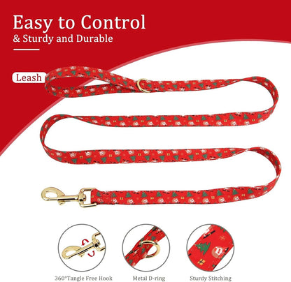 Beirui Christmas Dog Collars, Harnesses & Leashes Set - Cute Dog Collar and Leash Set with Flower - Soft Mesh Dog Vest Harness