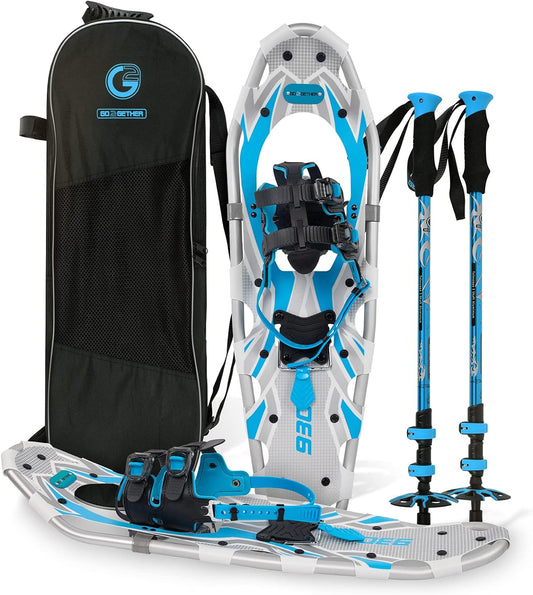 G2 21/25/30"  Light Weight Snowshoes with Toe Box, EVA Padded Ratchet Binding, Heel Lift, Flexible Pivot Bar, Durable Back Strap, Trekking Poles, Carrying Bag, Snow Baskets