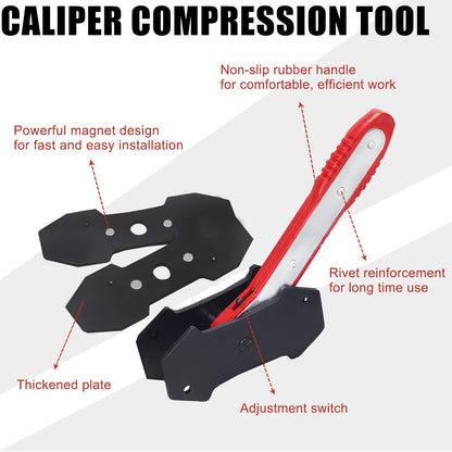 Brake Caliper Compression Tool, Car Ratcheting Brake Spreader Caliper Pistion Press Tool for Single Twin Quad Piston Disc Brake, Red