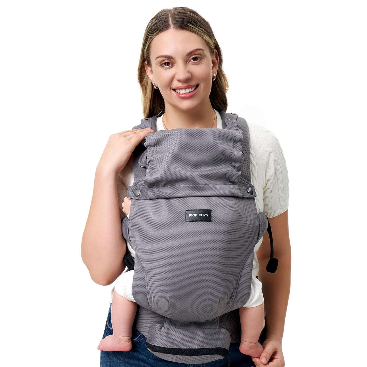 Momcozy Newborn Baby Carrier - Ergonomic, Cozy and Lightweight Carrier for 7-24lbs, Adjustable Neck Support with Sunshield, Breathable Airmesh Perfect for Summer Outing, Purplish Grey