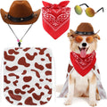 4 Pcs Dog Cowboy Costume Set Includes Pet Cowboy Hat Triangle Bandana Puppy Cape and Hiphop Glasses for Halloween Dog