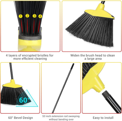 WILLBOND 18 Pcs Heavy Duty Broom Outdoor Indoor Commercial Angle Brooms Bulk for Courtyard Garage Lobby Mall Market Floor Home Kitchen Room Office Pet Hair Rubbish 54 Inch(Red, Yellow)