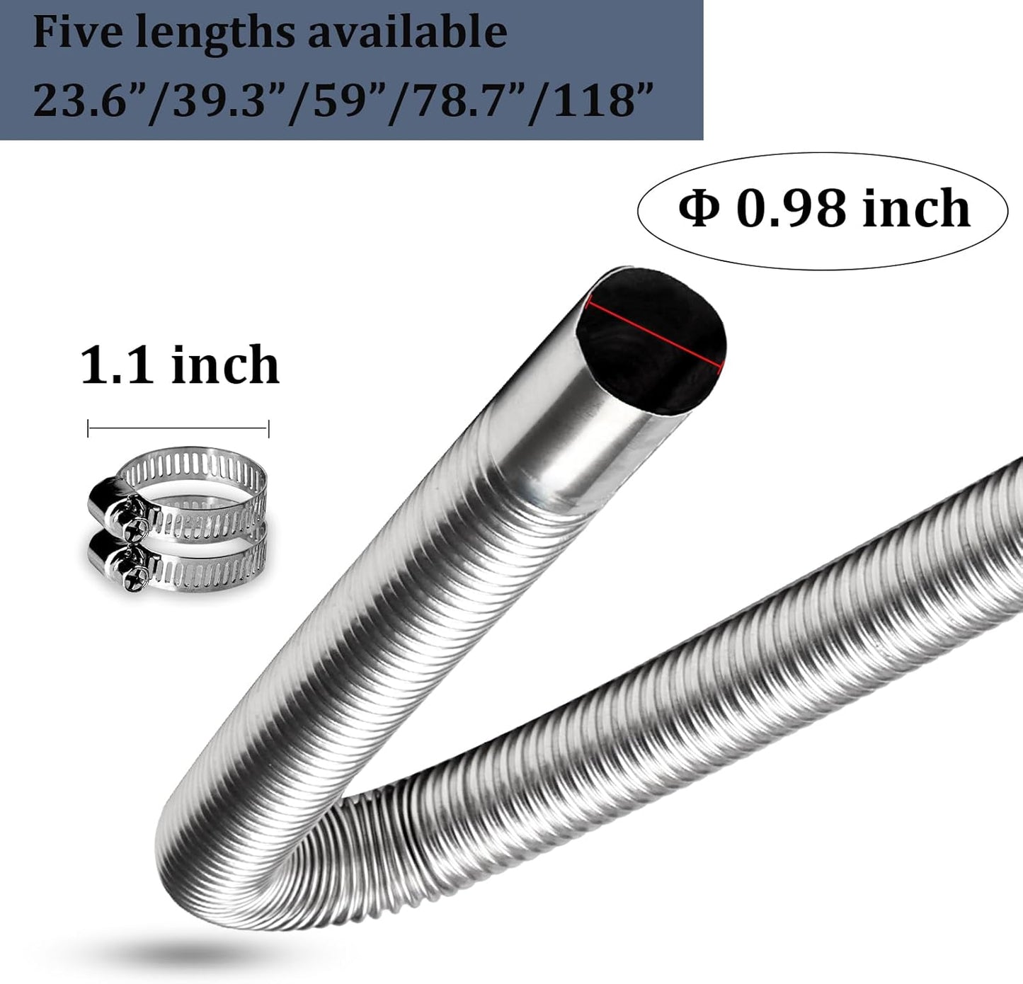 KXKZREN Stainless Steel Exhaust Pipe 24.5mm Inner Diameter Exhaust Extension Tube for Air Diesel Parking Heater, Fit to 24mm Thru Hull Exhaust Tube, Length 118"